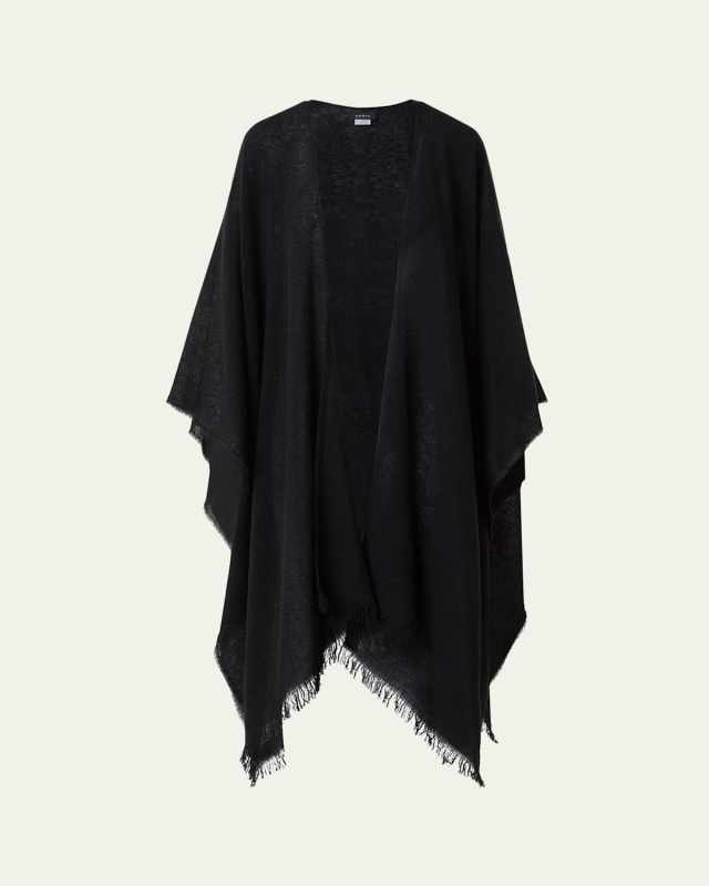 Metallic Wool-Cashmere Fringed Cape Scarf